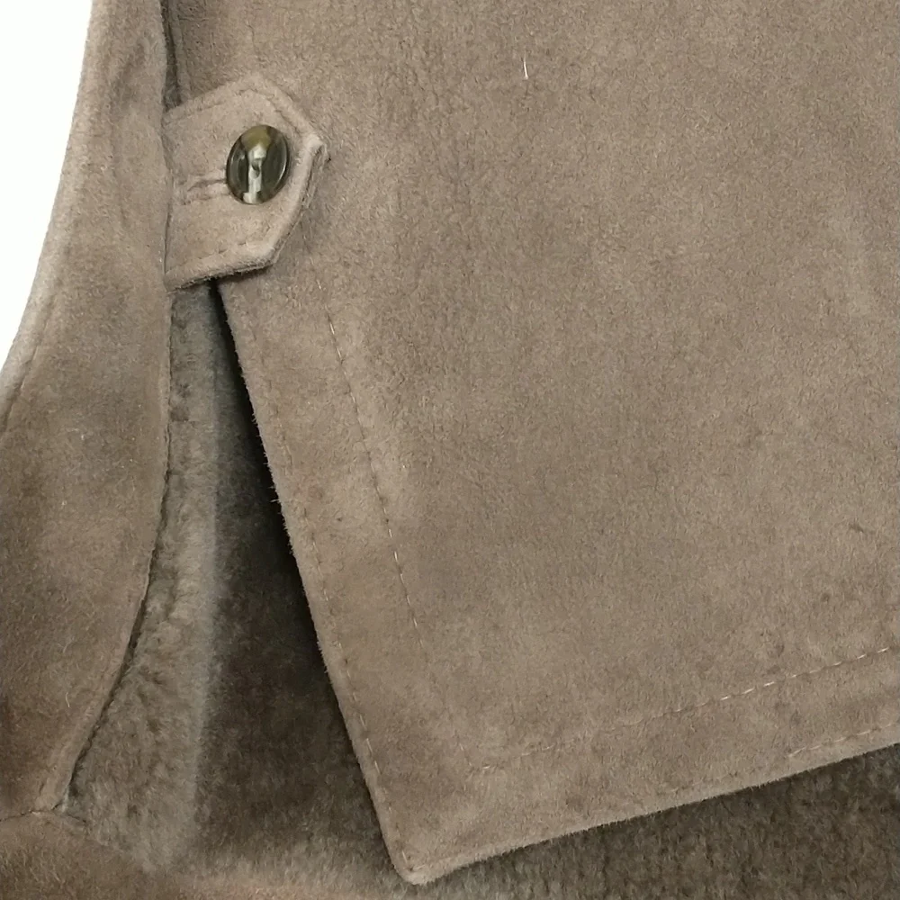 Vintage Shearling Coat USA Made Sawyer Napa Taupe Maxi Oversized Warm SeeMeasure - Picture 14 of 16